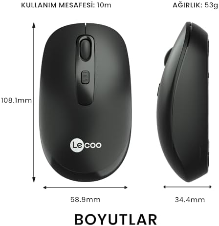 WS205 2.4 GHz Kablosuz Sağ ve Sol Elle Kullanıma Uygun 10 m Kullanım Mesafesi Yüksek Hızlı Kaydırma 1600DPI 4 Tuşlu Optik Mouse Siyah
