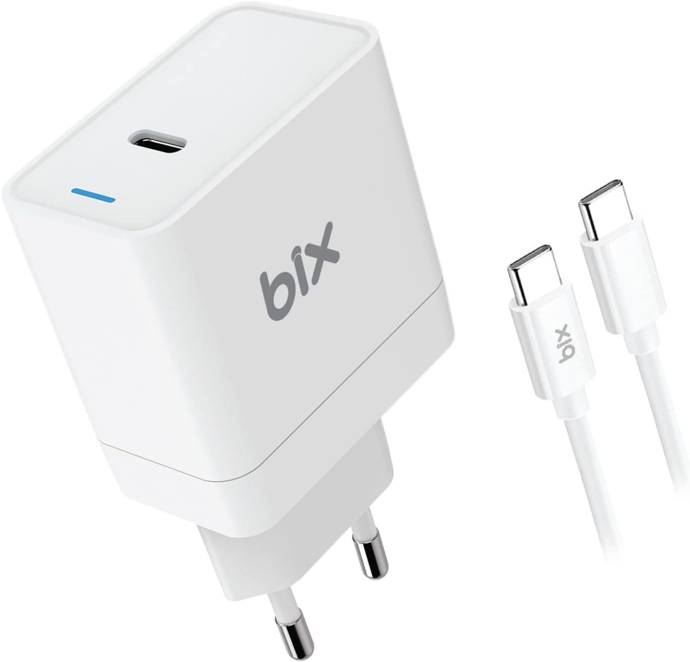 Bix BXUC65FTA 65W PD Typ-C Girişli Pro/Air Şarj Cihazı, MacBook Air/Pro 13/14/15/16 İnç Led Göstergeli ve Tüm Type-C Cihazlarıyla Uyumlu 2 Metre Type-C’den Type-C’ye Kablo