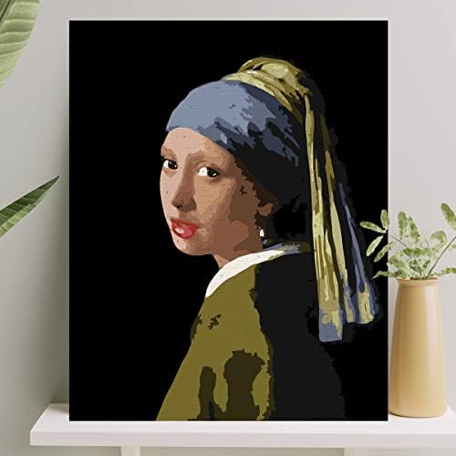 Hobi Sanat Sayılarla Boyama Tuval Seti Fırça Boya Dahil (Çıtalı) 40x50 CM - İnci Küpeli Kız