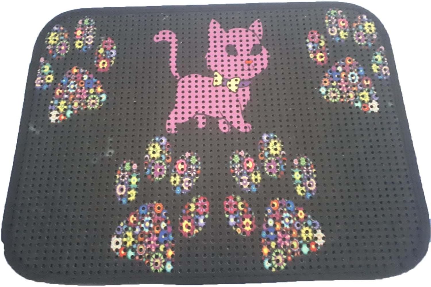 Miapet Elekli Desenli Kedi Tuvalet Önü Paspası 60 x 45 cm Pembe Kedi