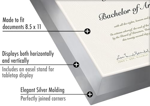 Alternative view of 8,5 x 11 Gümüş Resim Çerçevesi - Kırılmaya Dayanıklı Camlı Diploma Çerçevesi veya Sertifika Çerçevesi olarak kullanın - Duvar ve Masa Üstü Ekranı için Asma Donanım ve Şövale Dahil