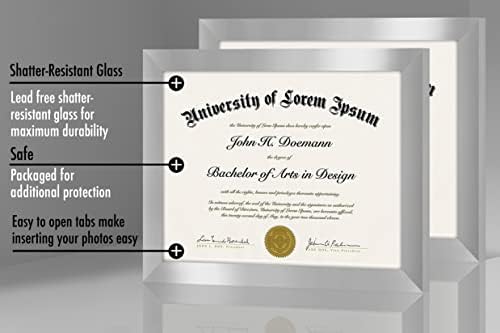 8,5 x 11 Gümüş Resim Çerçevesi - 2'li Set - Kırılmaya Dayanıklı Camlı Diploma Çerçevesi veya Sertifika Çerçevesi Olarak Kullanın - Duvar ve Masa Üstü Ekran için Asma Donanım ve Şövale