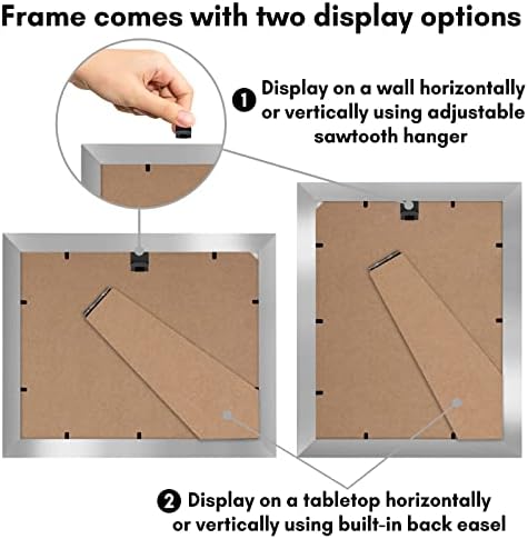 Alternative view of 8,5 x 11 Gümüş Resim Çerçevesi - 2'li Set - Kırılmaya Dayanıklı Camlı Diploma Çerçevesi veya Sertifika Çerçevesi Olarak Kullanın - Duvar ve Masa Üstü Ekran için Asma Donanım ve Şövale