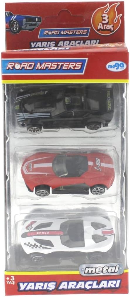 Die Cast Metal 3'lü Yarış Arabaları Siyah Araçlı