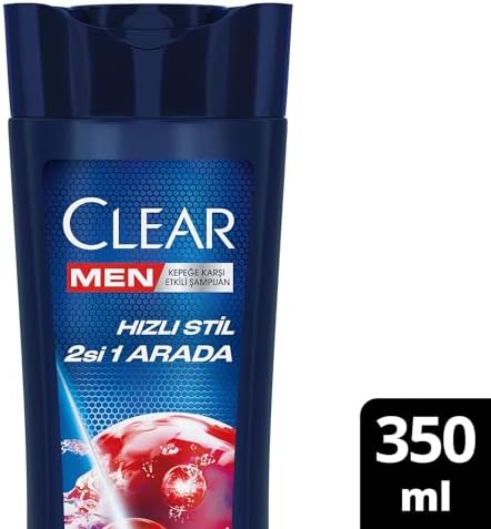 Clear Men Kepeğe Karşı Etkili Şampuan Hızlı Stil 2'si 1 Arada Kolay Şekil Alan Saçlar 350 ml Mavi
