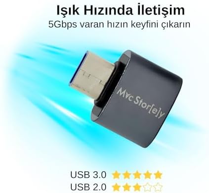 USB-C USB 3.0 Dönüştürücü | 5Gbps Veri Aktarımı | MacBook, iPad Pro ve USB-C Destekli Cihazlar için Type-C USB Adaptör Gri