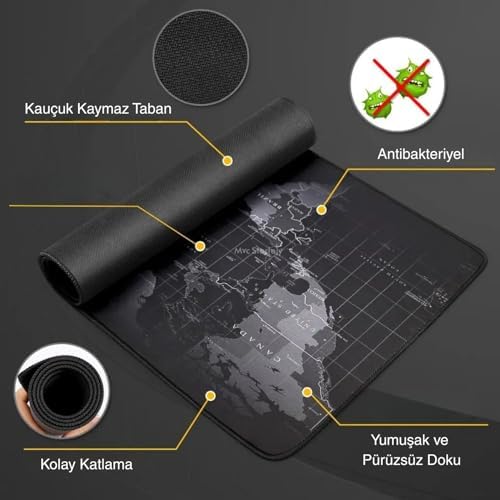 Mouse Pad 30x60 cm Kaymaz Kauçuk Tabanlı Dünya Haritası Gaming Büyük Boy Klavye ve Mouse Altlığı Ergonomik Oyun Mouse Pad 3mm Kalınlık