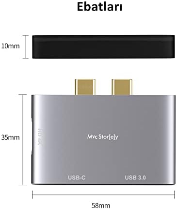 Alternative view of Dual USB-C Hub Çoklayıcı Adaptör | 4K HDMI 60Hz, USB 3.0, PD Şarj Geçişli | MacBook Air ve Pro (Çift USB-C Modeller) ile Uyumlu | Alüminyum Gri
