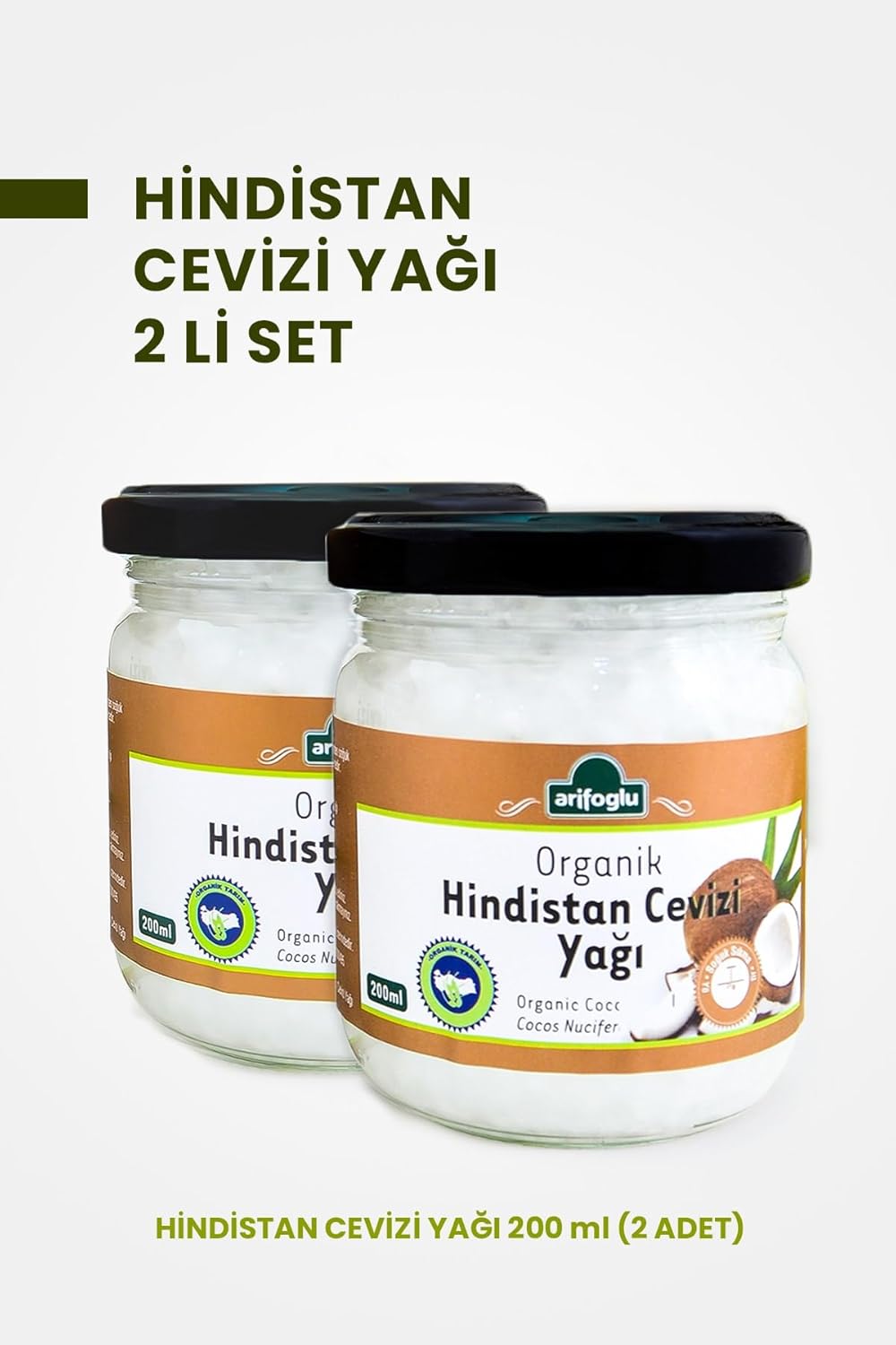 Alternative view of Organik Hindistan Cevizi Yağı 200 ml + 200 ml 2 Li Paket