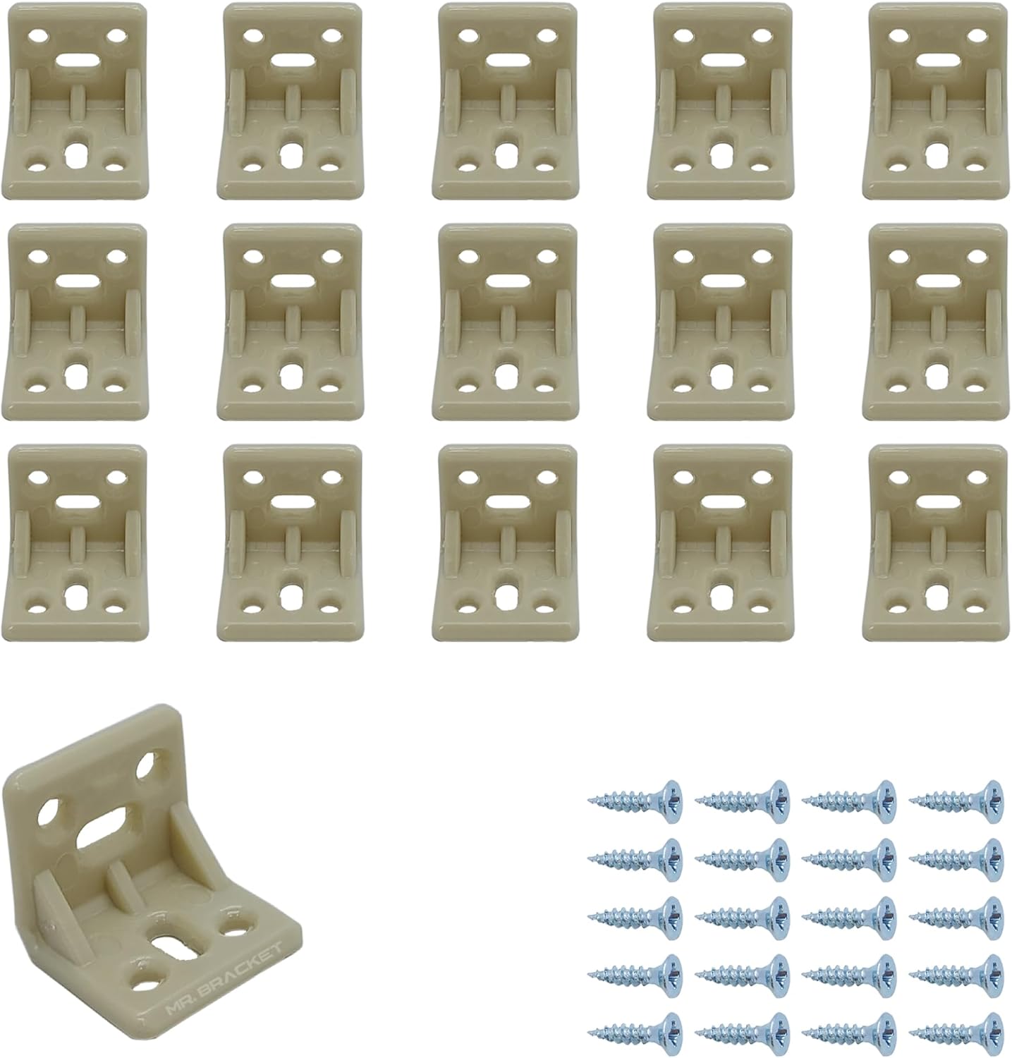 MR.BRACKET 15 ad. Krem Plastik L Gönye Köşebent 25x25x30mm - Mobilya Dolap Raf Çekmece Sehpa Birleştirme Sabitleme Montaj Bağlantı Aparatı