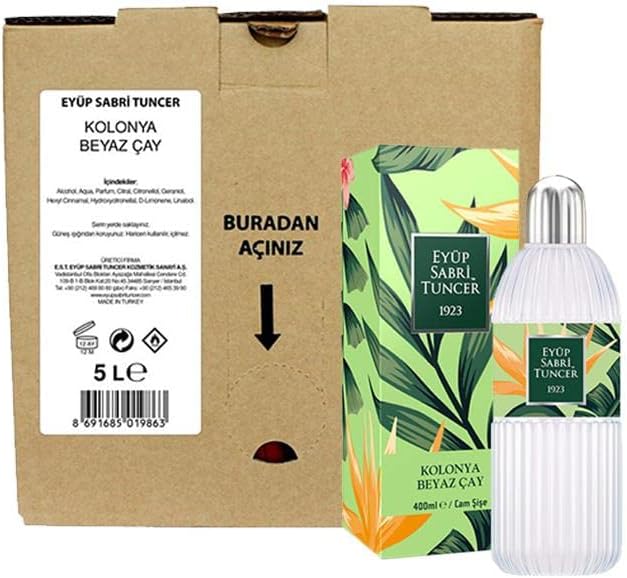 Beyaz Çay Kolonyası 5 lt ve 400 ML Cam Şişe