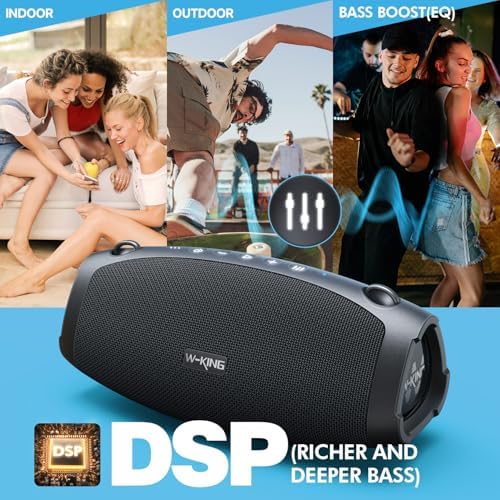 Alternative view of W-KING Subwoofer ile taşınabilir Loud Bluetooth Hoparlör, 70W Taşınabilir Açık Hoparlörler Bluetooth Kablosuz Su Geçirmez, Üçlü Pasif Radyatörler-Derin Bas/Hi-fi Ses/DSP/42H/Güç
