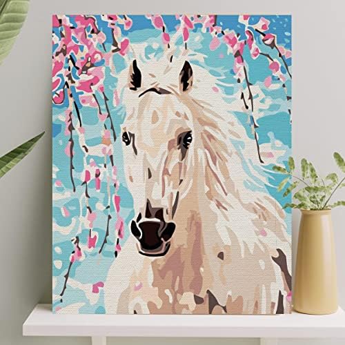 Hobi Sanat Sayılarla Boyama Tuval Seti Fırça Boya Dahil (Çıtalı) 40x50 CM - Beyaz At