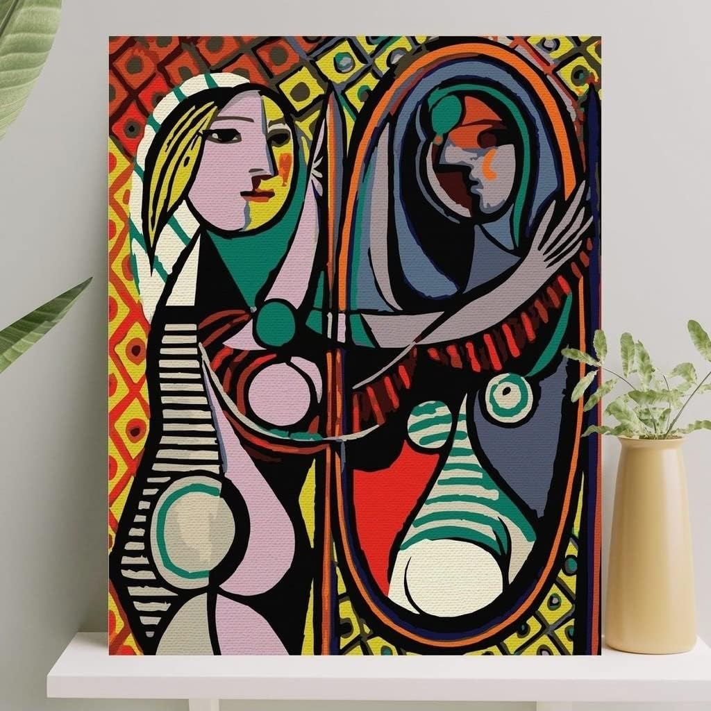 Hobi Sanat Sayılarla Boyama Tuval Seti Fırça Boya Dahil (Çıtalı) 40x50 CM - Aynadaki Kadın