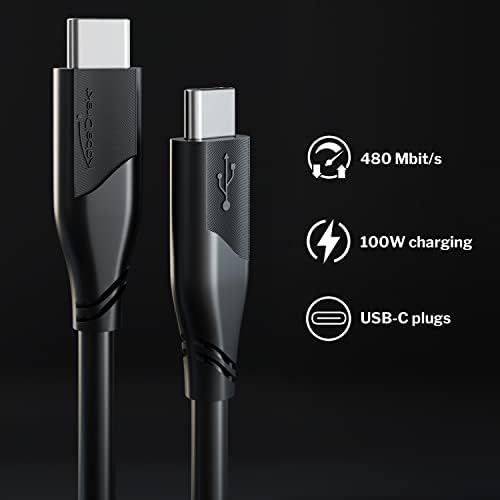 – USB-C kablosu, USB 2.0 – 1 m (USB-C - USB-C, veri kablosu/şarj kablosu, güç dağıtımı ile 480 Mbit/s ve 100 W'a kadar şarj akımı/PD 3, entegre çip, siyah)
