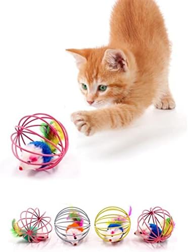 Alternative view of Peluş Fareli Kedi Köpek Oyuncağı - Oyun Topu, Metal Kafesli, Renkli, 6 cm