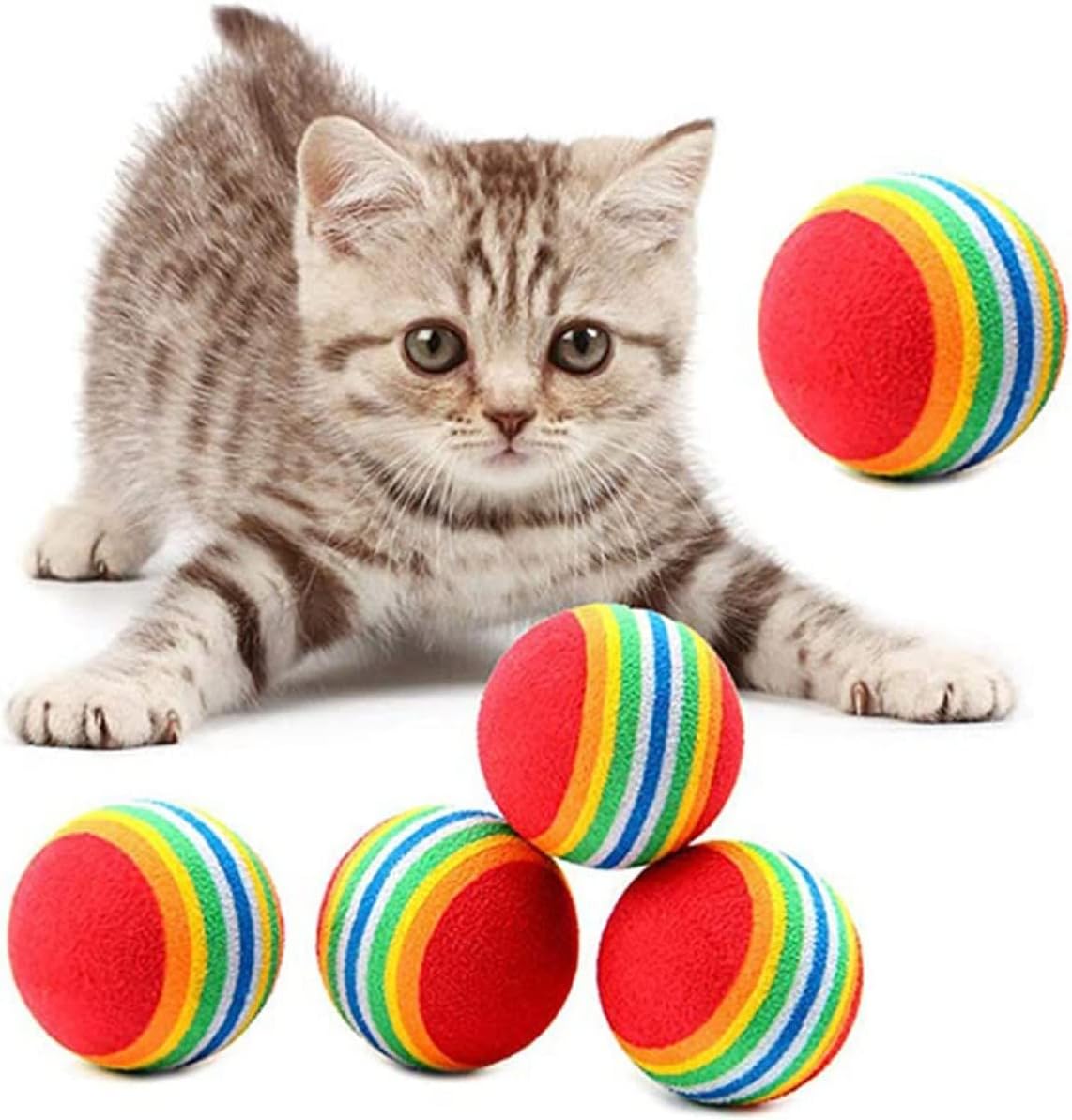 ® 3lü Gökkuşağı Sünger Kedi Köpek Çiğneme Oyun Topu 4,2 cm