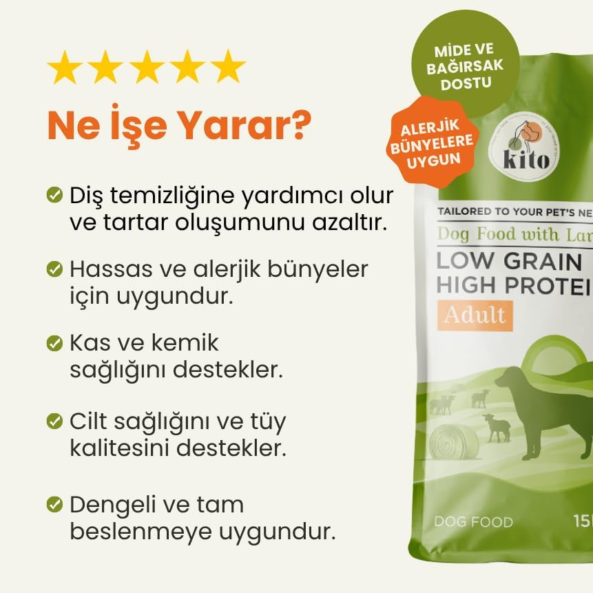Kito Doğal Besi Kuzu Etli Yetişkin Köpek Maması 15 KG