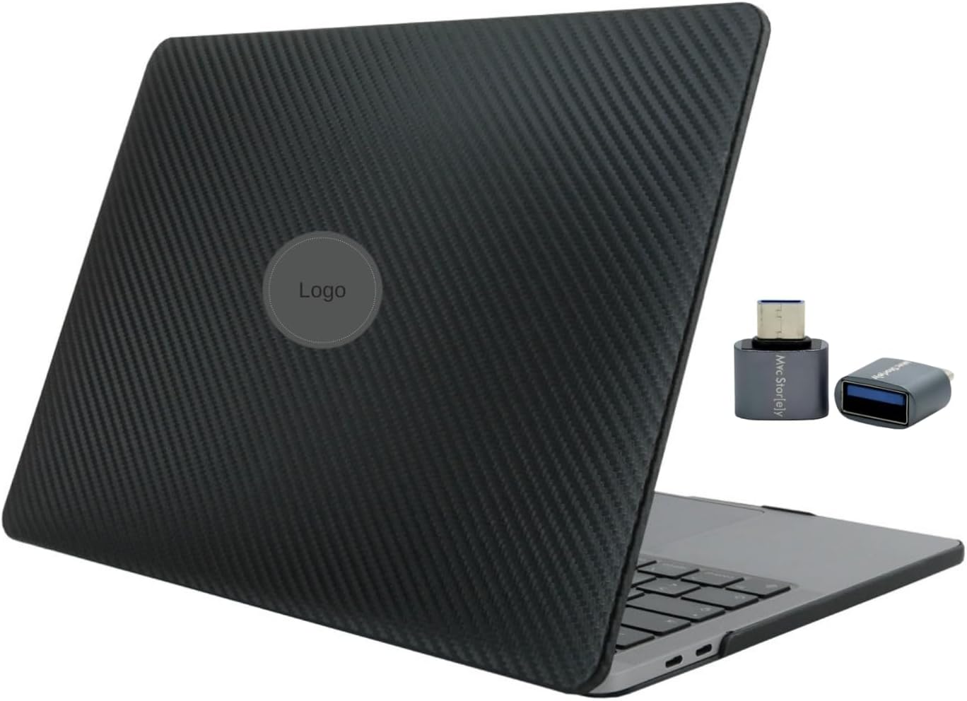 MacBook Air 13 inç Kılıfı A1932 A2179 A2337 M1 Uyumlu Sert Kapak 360° Koruma Karbon Fiber Desenli Siyah