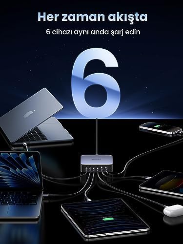 Alternative view of 200W USB C Şarj Cihazı 100W + 100W 6 Bağlantı Noktalı PD Şarj Cihazı GaN II PPS MacBook Pro/Air iPad Pro ile uyumludur.
