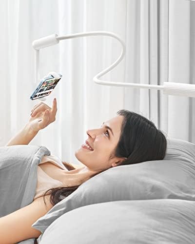 Gooseneck Yatak için Telefon Tutacağı, 360° Döndürme Destek Çubuğu Tek Elle Ayarlanabilir Cep Telefonu Standı, Tüm 4,7-7 inç Cihazlarla Uyumlu (Beyaz)