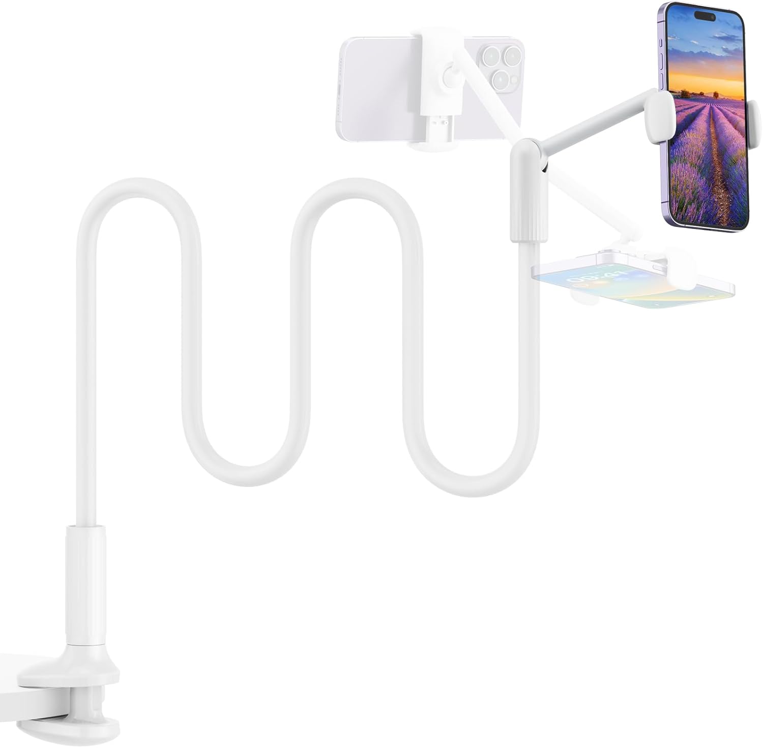 Alternative view of Gooseneck Yatak için Telefon Tutacağı, 360° Döndürme Destek Çubuğu Tek Elle Ayarlanabilir Cep Telefonu Standı, Tüm 4,7-7 inç Cihazlarla Uyumlu (Beyaz)