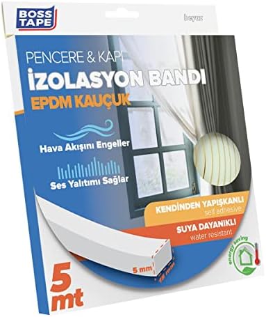 EPDM Kauçuk Pencere Kapi Izolasyon Bandi, 5mm X 15mm X 5mt Boyut, Beyaz