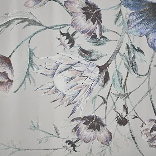 Cassandra Pamuk Perkal Banyo Duşu, Baskılı Çiçek Desenli Modern Shabby Gizlilik Banyo Kumaş Perdeler, 182 cm x 182 cm, Mavi