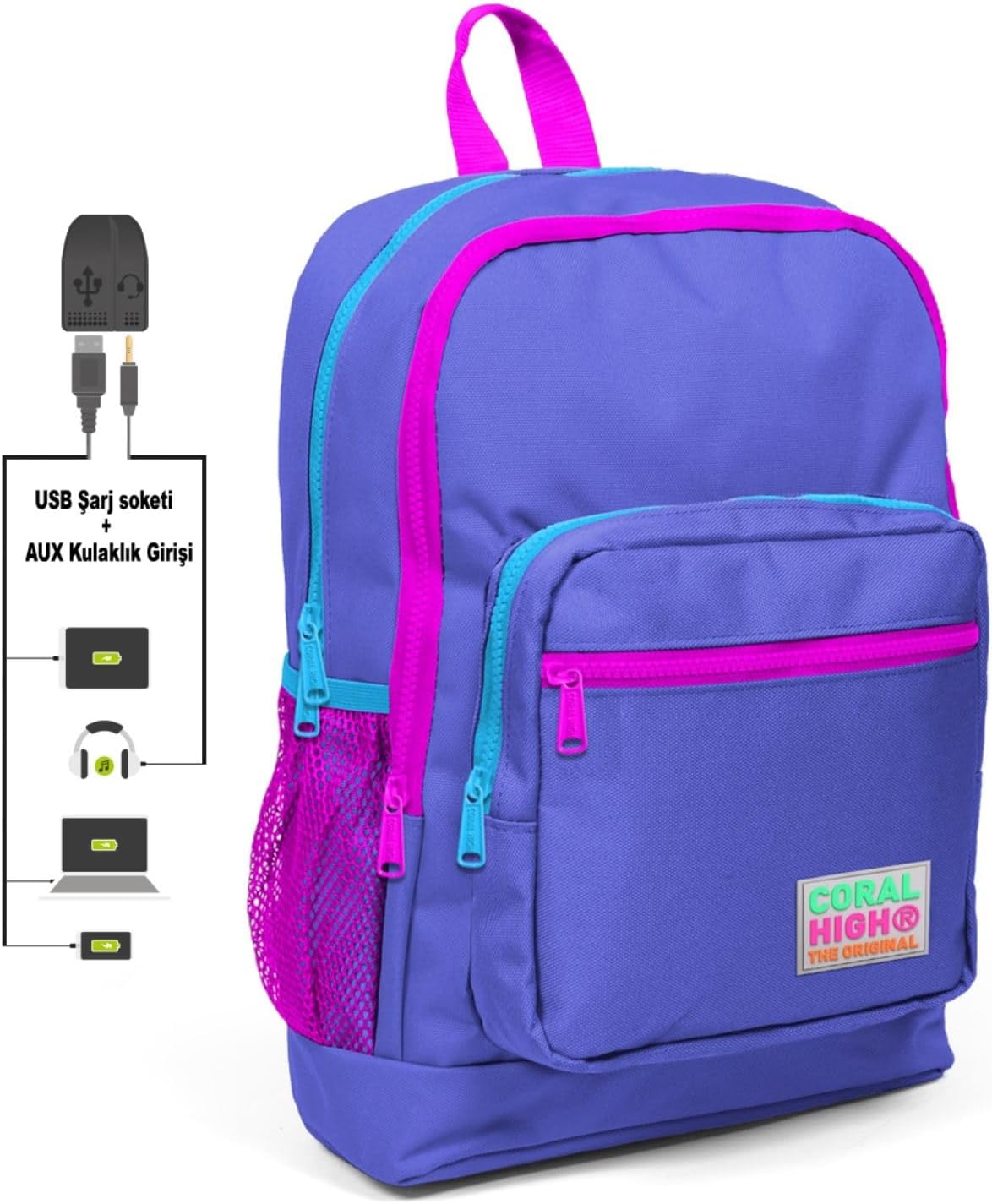 Alternative view of Kids Mavi Usb Şarjlı Kulaklık Çıkışlı Okul Sırt Çantası 23803