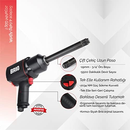 Havalı Somun Sökme 1'' Uzun Paso 2034 Nm Çift Çekiç 4,42 Kg