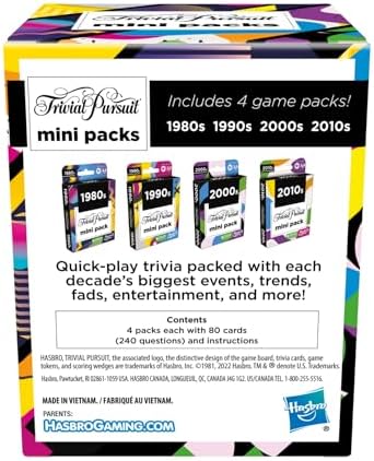 Hasbro Gaming Trivial Pursuit Mini Paketler Çoklu Paket, Yetişkinler ve Gençler İçin Eğlenceli Trivia Soruları 16+, İçerir 4 Yıllar İçeren 4 Oyun