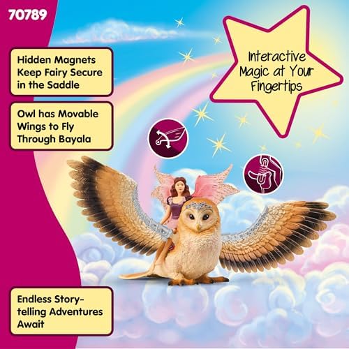 schleich Bayala 70789 uçan peri parıltılı baykuş oyun seti - Büyüleyici peri ve baykuş figürü, fantezi dolu baykuş ve elf oyun seti, 5 yaşından itibaren figür seti