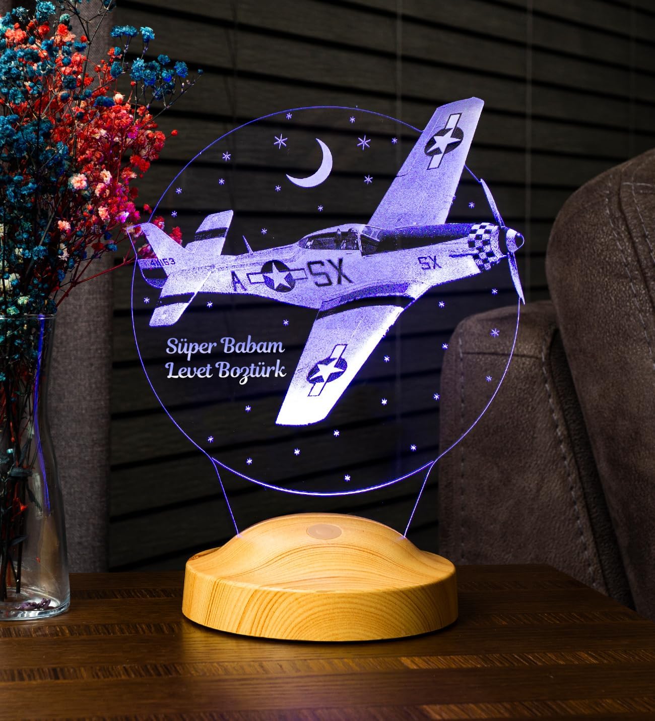 Babaya Hediye Babalar Günü Hediyesi Uçak Gecelambası Kişiye Özel 3D Led Lamba