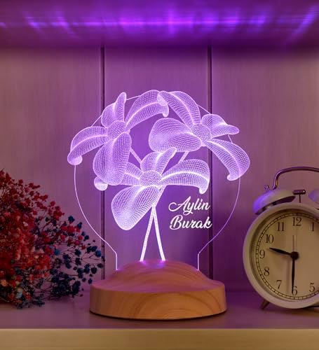 Çiçek Buketi Led Lamba, Sevgiliye Hediye, Sevgiliye Doğum Günü Hediye, Kişiye Özel 3 Boyutlu Led Lamba