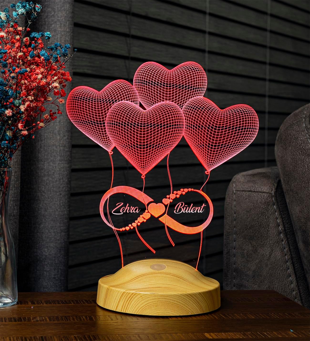 3D Sonsuz Aşk Hediyesi Seni Seviyorum 3 Boyutlu Led Lamba