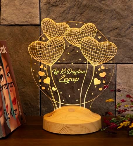 Alternative view of Doğum Günü Hediyesi, Sevgiliye, Arkadaşa Doğum Günü Hediyesi, Balon Kalpler Kişiye Özel 3D Led Lamba