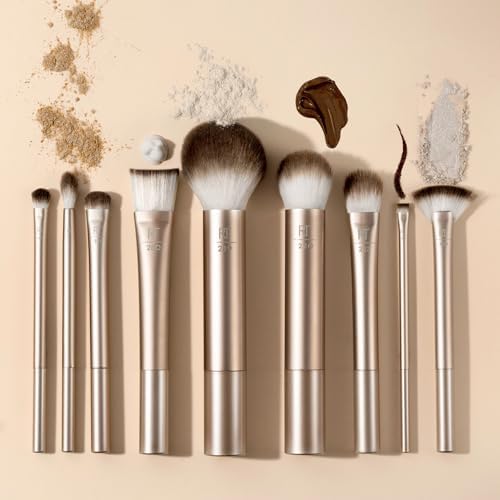 REAL TECHNIQUES Au Naturale makyaj fırçası seti, fondöten, pudralar ve kapatıcılar için, üstün kaliteli yüz fırçaları, 9 parçalı set, altın