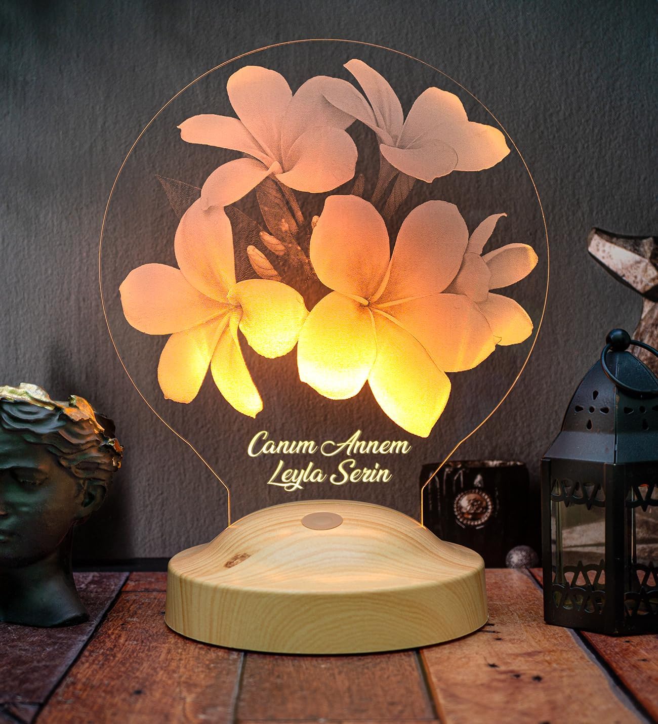 Alternative view of Çiçekli Hediye, Kişiye Özel Günü Hediyesi Plumeria Çiçeği Led Lamba, Canım Annem Hediyesi