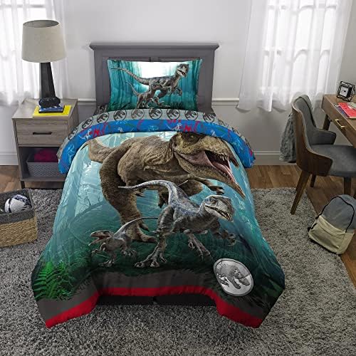 World Dominion Mavi Velociraptor ve Rexy T-Rex Süper Yumuşak Mikrofiber Ters Çevrilebilir Yorgan, Çift Boy, Kids'den Yatak Takımı