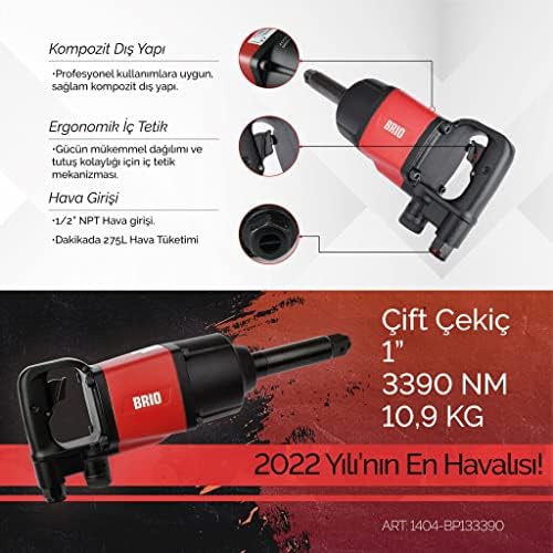 Havalı Somun Sökme 1'' 3390 Nm Çift Çekiç 10,9 Kg