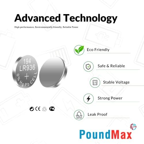 10x AG9 (LR45, LR936, 394) 1.5V - Poundmax alkalin düğme piller | 1x 10'lu paket