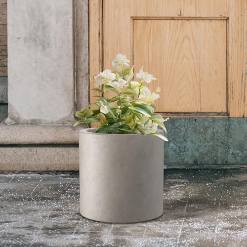 Kante 12.6 "Dia Yuvarlak Saksı, Modern Stil Büyük Silindirik Bitki Saksısı, Drenaj Deliği ve İç Mekan Dış Mekan için Kauçuk Tapa, Yıpranmış