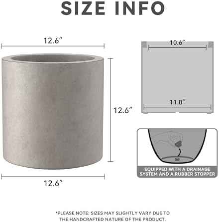 Alternative view of Kante 12.6 "Dia Yuvarlak Saksı, Modern Stil Büyük Silindirik Bitki Saksısı, Drenaj Deliği ve İç Mekan Dış Mekan için Kauçuk Tapa, Yıpranmış