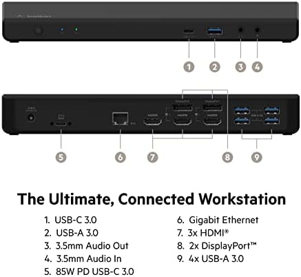 Alternative view of 85W Güç Dağıtımlı Üçlü 4K Ekran için 3 HDMI Bağlantı Noktası, 2 DisplayPort, Gigabit Ethernet, 3,5 mm Mikrofon/Hoparlör, 1 USB C ve 5 USB A Bağlantı Noktalı