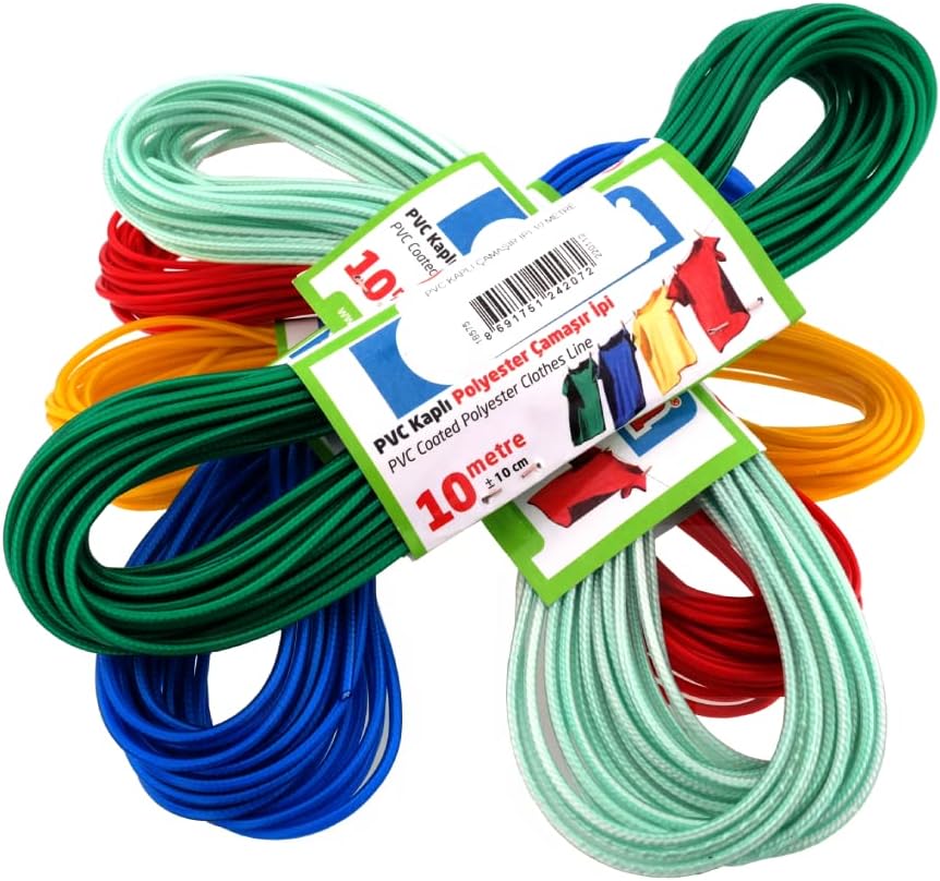 Pvc Kaplı Çamaşır İpi, 10 Metre, Renkli