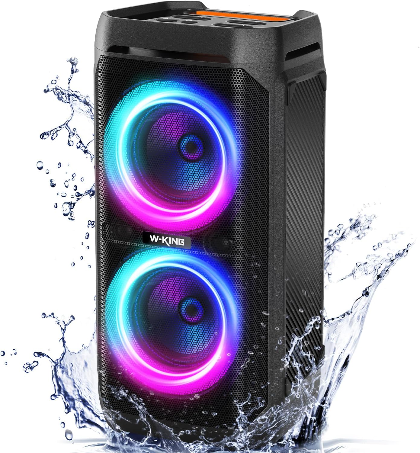 W-KING 100W Bluetooth Hoparlörler V5.3, Taşınabilir IPX6 Suya Dayanıklı Parti Hoparlörü/110dB Büyük Ses/DSP, Işıklı Karaoke Boombox/Mikrofon ve Gitar Bağlantı Noktası//USB/Adaptör