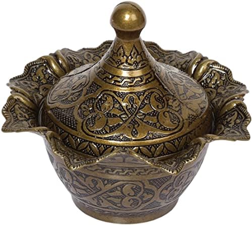 Büyük Kapaklı Şekerlik ve Lokumluk, Osmanlı Motifli Dekoratif Sunum Kabı, Gül Detaylı Kahve Yanı Şeker ve Lokumluk (Antik Yeşil)