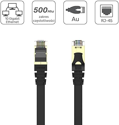 Unitek C1897BK Ethernet yassı kablo Cat.7 2 M | altın kaplama fiş |%100 bakır tel | SSTP - çift korumalı bükümlü çift yapı | 10 GBaseT ile uyumlu