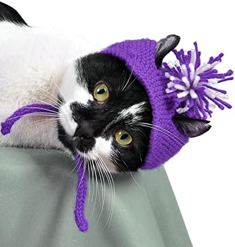 Örme Kedi Şapkası Mor Renk Yılbaşı Şapkası