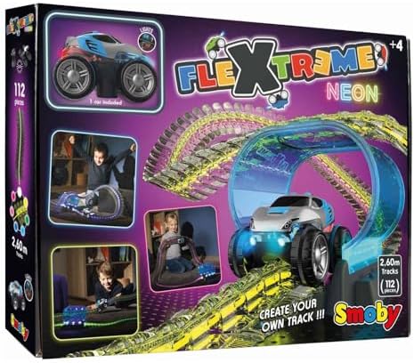 180917, FleXtreme Neon Oyun Seti, Yarı Saydam, Işıklı, 2.60m Uzunlukta Pist, Elektronik Tünel, Pilli, FleXtreme Neon Racetrack Set